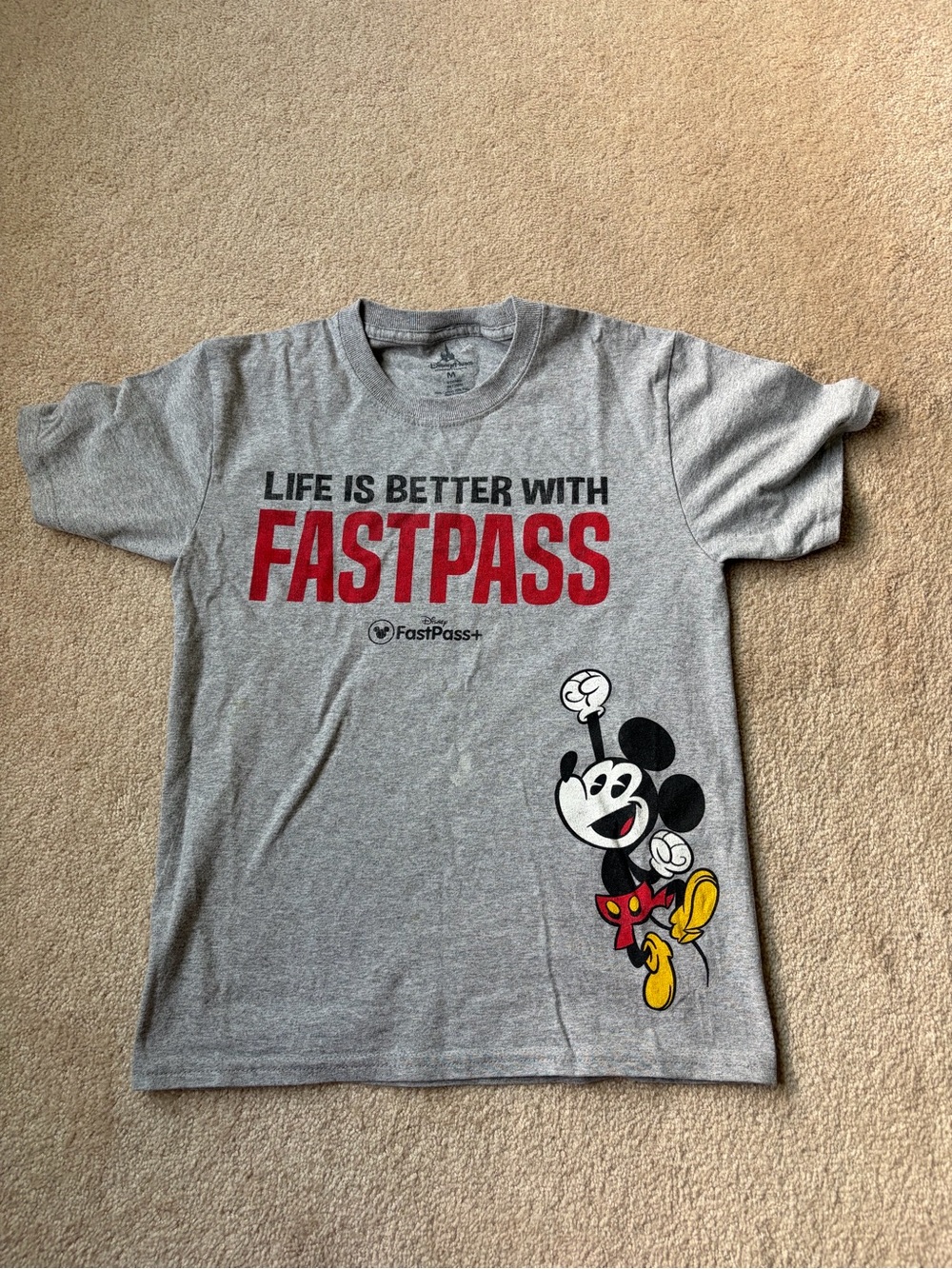Disney Gray Tee with Red FASTPASS & Classic Mickey Graphic